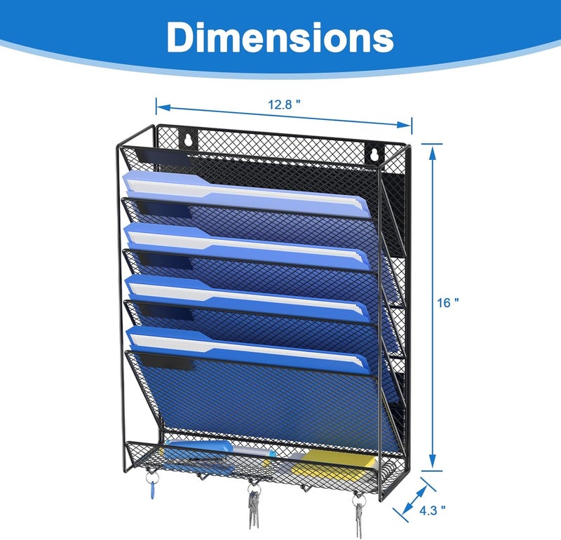 OUTWOLF Magnetic File Holder, 6-Tier Magnetic Wall Hanging File Organizer, Paper Folder Mail Organizer for Office, File Cabinets, Whiteboard, Fridge - Image 3